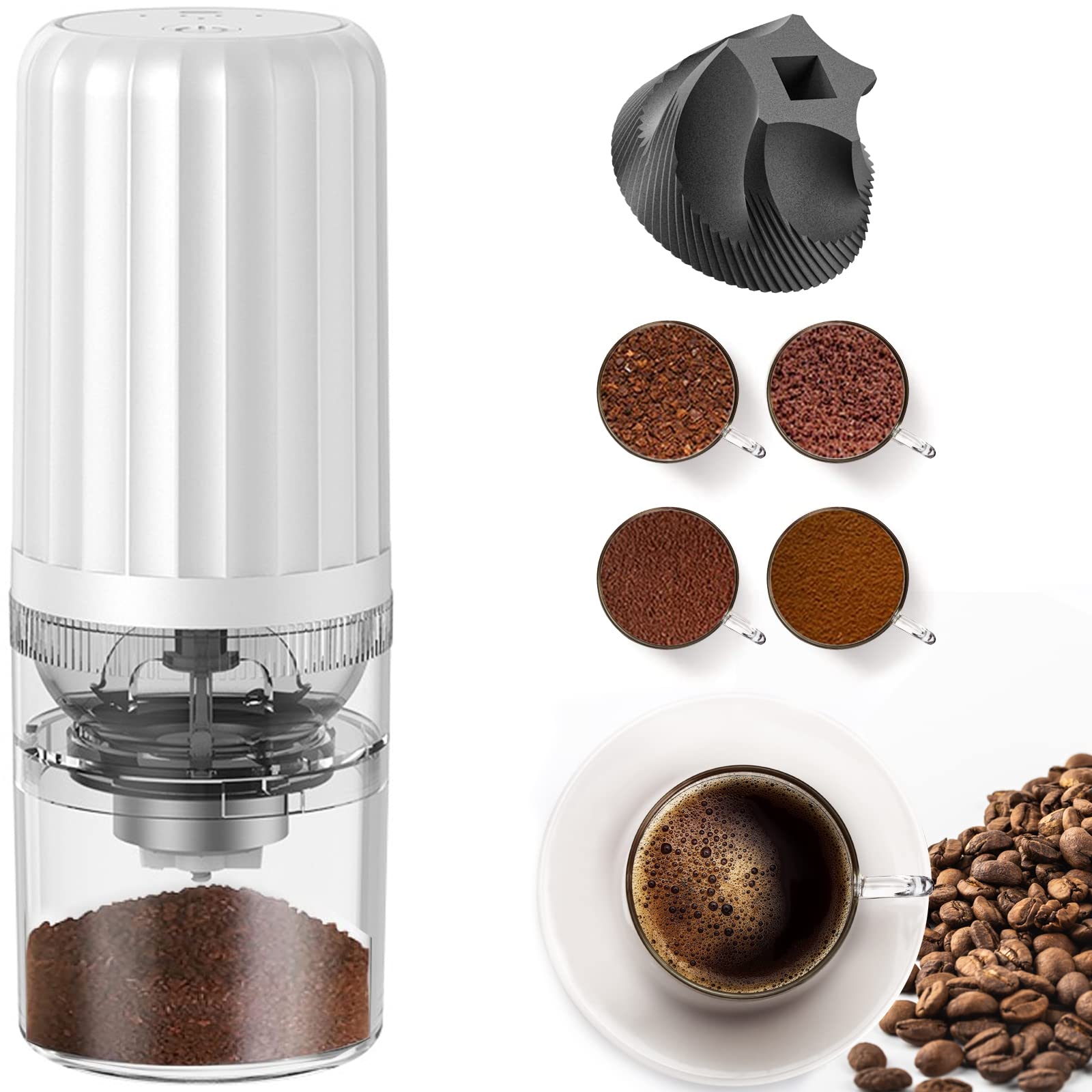 

Cordless Electric Coffee Grinder, Mortar-Style, USB Rechargeable, Automatic Coffee Grinder, Conical Type, Portable, Ceramic Grinding Core, Adjustable