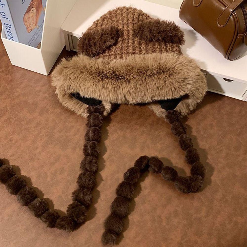 Thick Warm Beanie Hat Windproof Winter Ski Cap New Bear Ear Winter Hat  Winter