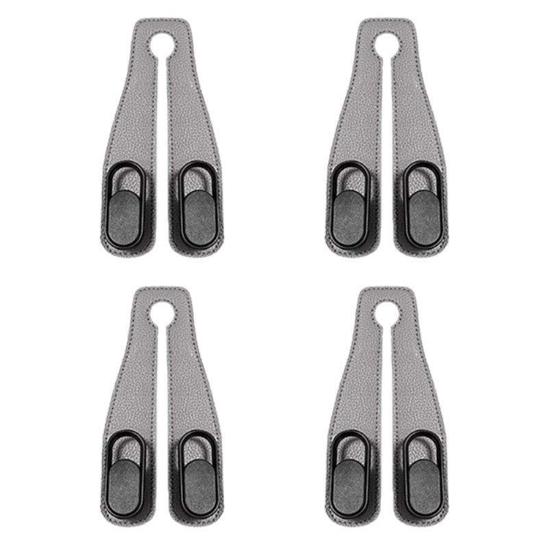 4Pcs 2 in 1 Car Headrest Hook PU Leather Rear Seat Hanging Dual Hook 20KG Large Load-Bearing Alloy Hook Hanger Universal