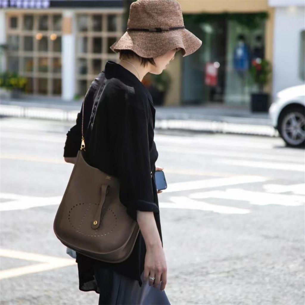 European and American style haute couture version hand-sewn Evelyn bag first layer cowhide leather versatile mini bucket bag shoulder messenger bag
