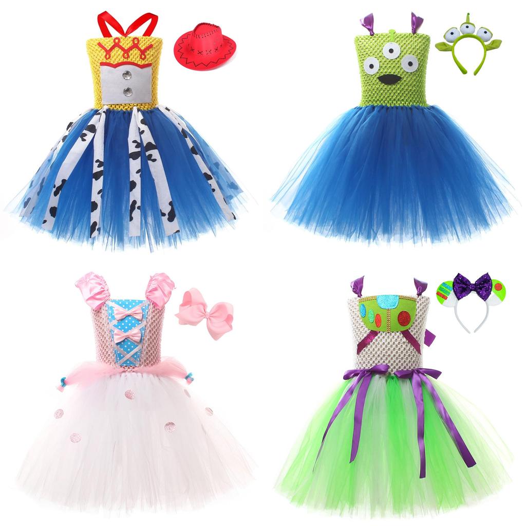 Toy Story Buzz Lightyear Toddler Girl Cosplay Dress With Tulle Skirt For Halloween Party