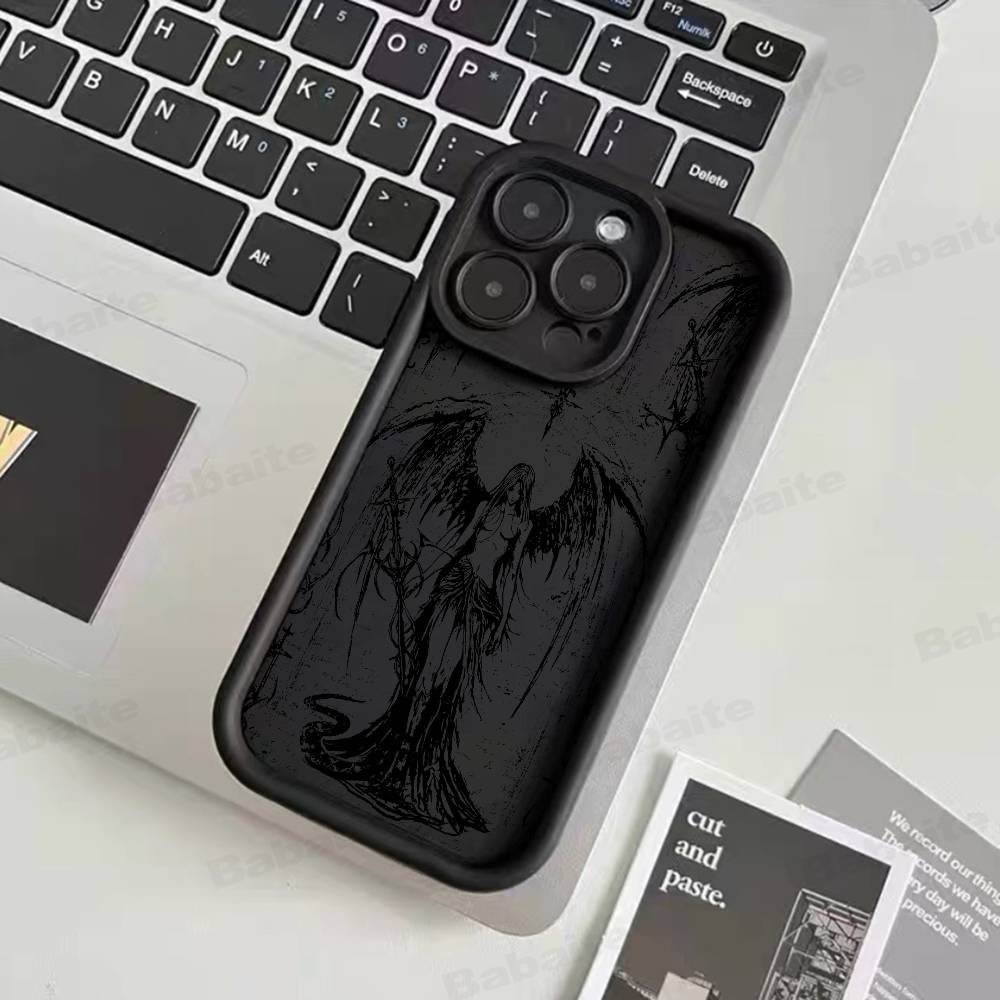 

Luxury Black Angel Death Demon Phone Case For iPhone 17 16 15 14 13 12 11 Pro Max 16E Plus INS Soft Cover iPhone 12pro max