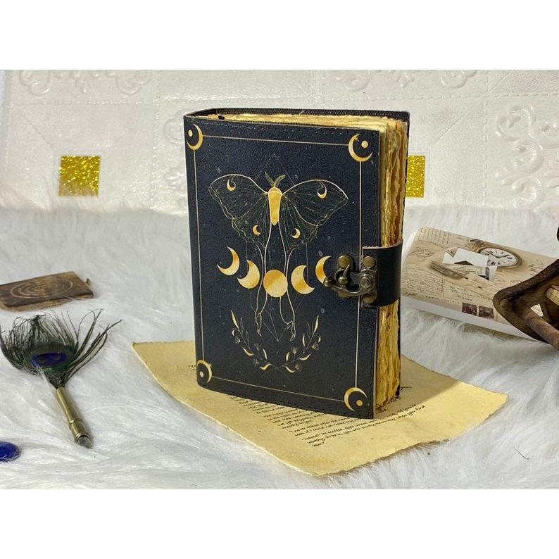 Blank Spell Book of Shadows Handmade Vintage Leather Journal Junk Journal Luma Moth Journal Spell Book Leather Gifts for Men and Women