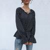 YYFS Women's Fashion Casual Polka Dot Print Summer Spring Long Sleeve V-Neck T-shirts & Long-sleeve Tops