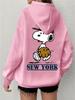 Simple Design Snoopy Printed Zipper Sweater Casual Loose Sweater Cardigan Jacket