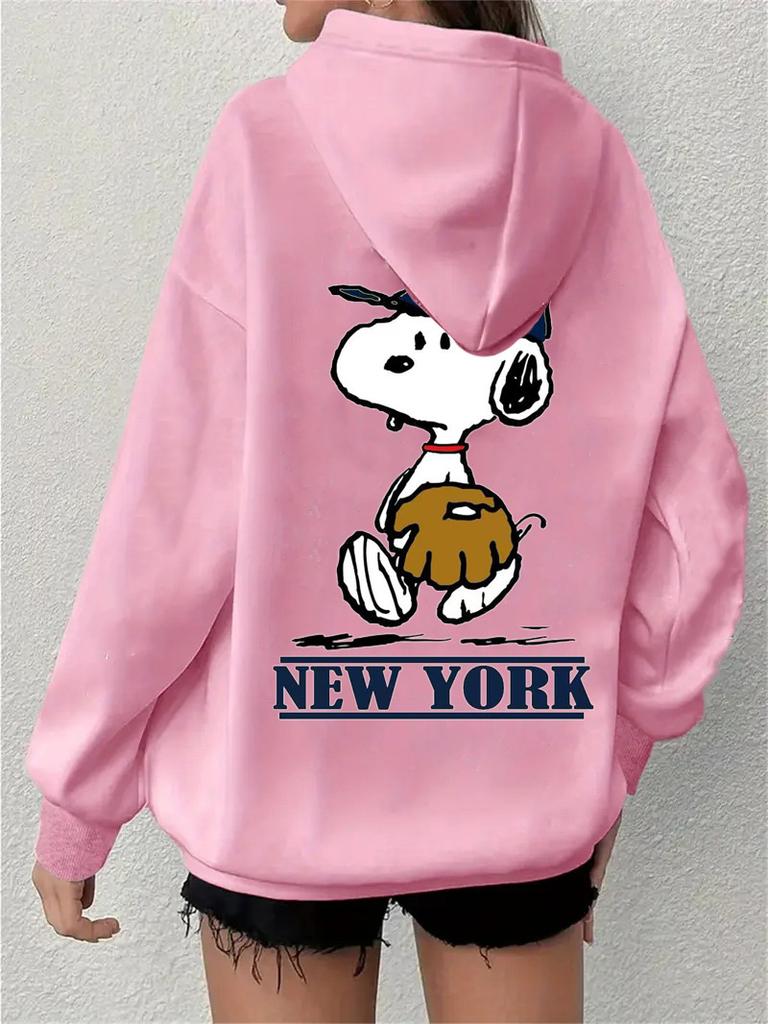 Simple Design Snoopy Printed Zipper Sweater Casual Loose Sweater Cardigan Jacket