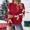 Herbst und Winter Damen Übergröße Oberteile Rundhals Schleife Rot Weihnachten Sweatshirt Langarm Pullover