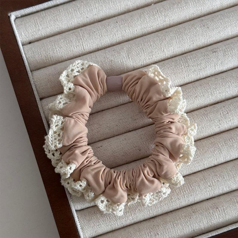 5Pcs Fashion Korean Version Lace Fungus Edge Small Intestine Hair Ring Women Fashionable and Minimalist Ponytail Hair Accessory