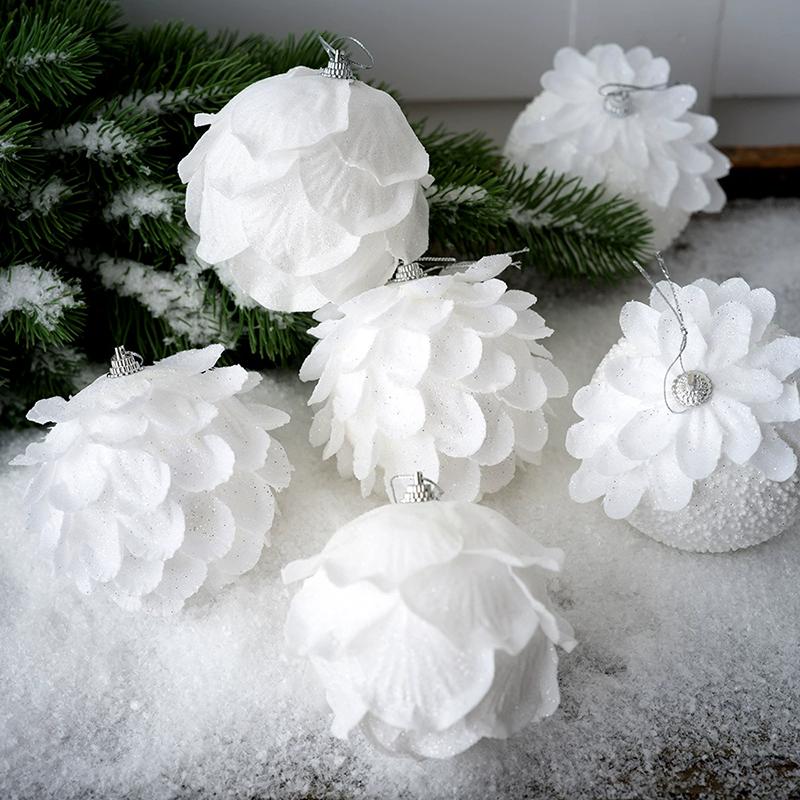 WTEMPO White Petal Christmas Glitter Round Foam Balls Store Window Display Christmas Tree Hanging Ornaments Perfect for Halloween New Year Wedding