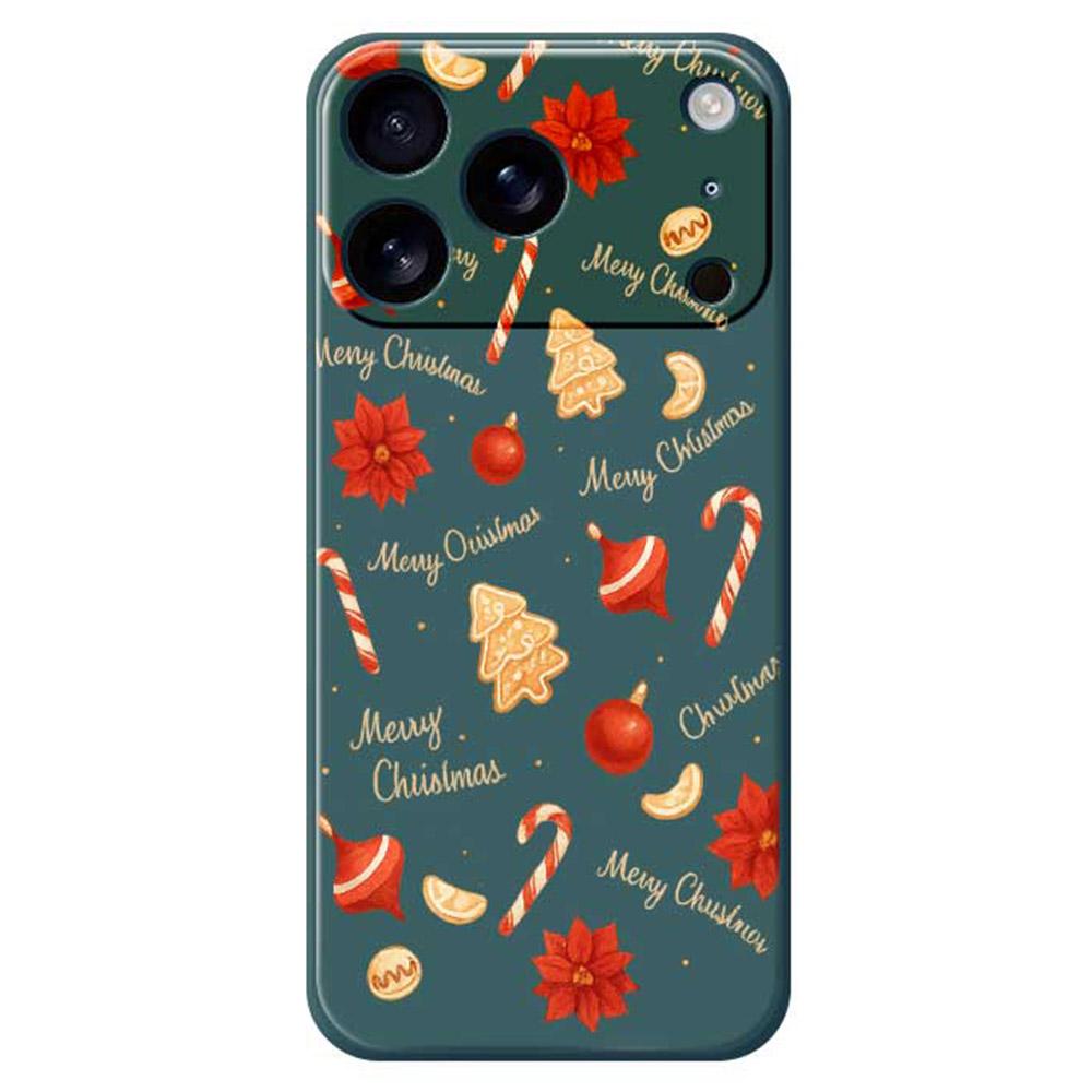 For iPhone 17 Pro Max Case Christmas Big Candy Pattern Printing Straight Edge TPU Phone Back Cover