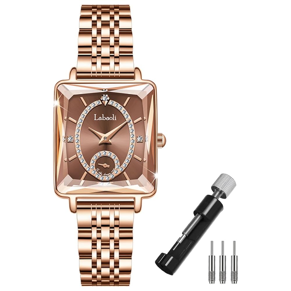 Luxury Ladies Watch Square Gold Diamond Waterproof Casual Business Stainless Steel Brown