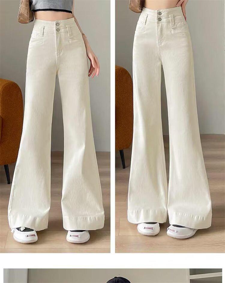 

175cm Women s High-Waisted White Wide-Leg Jeans - Trendy, Versatile, Slimming Straight-Leg Design S брудно-білий