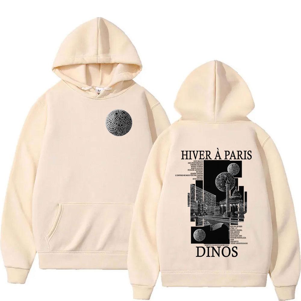 Rapper DINOS HIVER A PARIS Tour 2025 Graphic Hoodie Men's Fashion Hip Hop Oversized Sweatshirt Fleece Pullover Hooded Streetwear