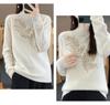 Rhinestone Wool Sweater for Women, Autumn/Winter Collection: Half-High Neck, Knitted, Long & Loose Fit.
