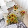 4 Pezzi,Federa per Cuscino Decorativa in Misto Lino Gialla con Fiori di Girasole e Cesti,Federa per Cuscino Autunnale Stampata con Fiori Freschi e Biciclette