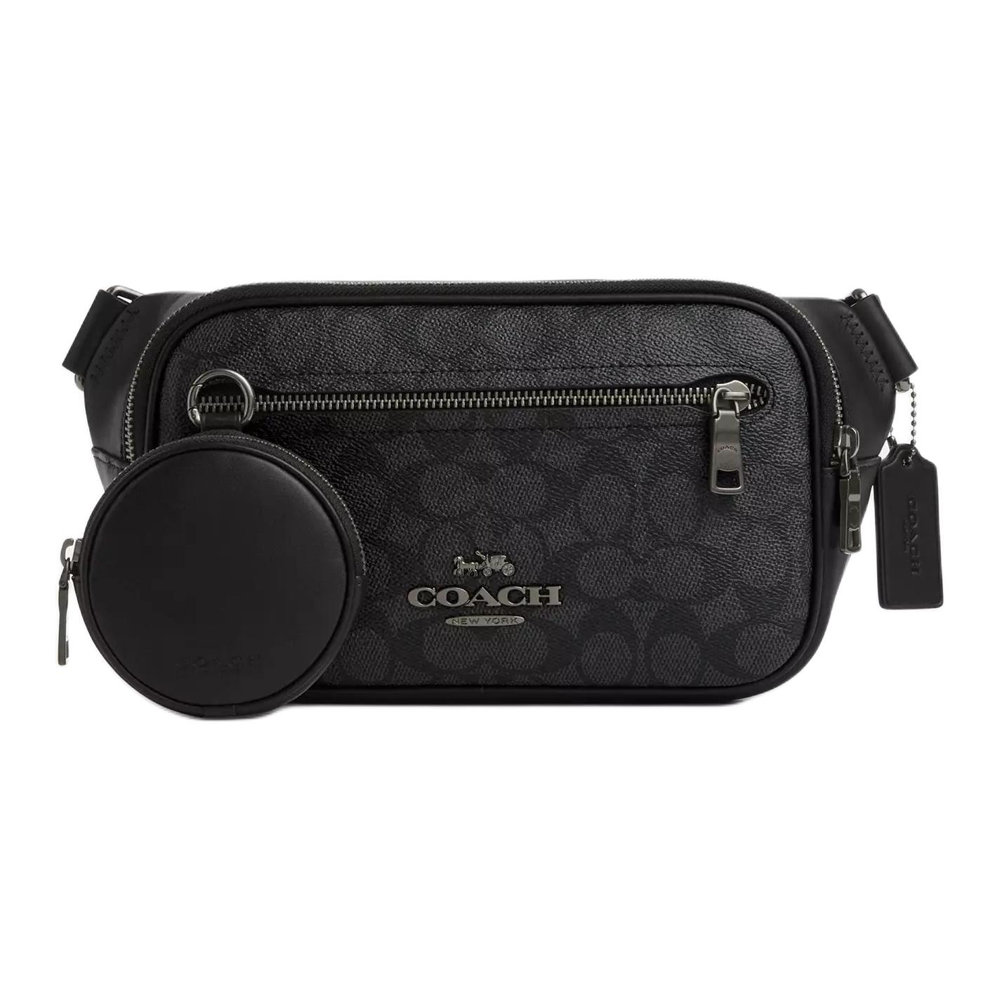

Coach Signature Canvas Belt Bag with Pouch, Black, Silver-Tone Har Wdware, Leather Trim, Designer Fanny Bag for Travel & Daily Use CZ400-QBMI5 Basic Set (Bag+Dust Bag)