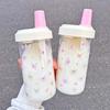 500ML Kawaii Bow Plastic Water Bottle With Straw Summer Bubble Tea Water Cup For Women Students Coffee Pearl Milk Tea Juice Cup
