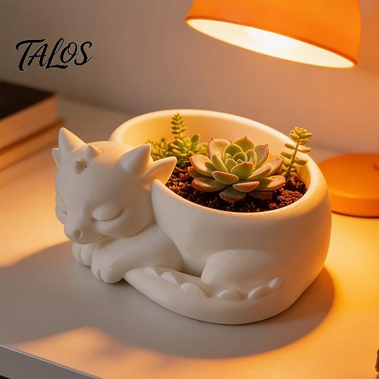 Talos Blumentopf-Ornament, 3D-gedruckte schlafende Drachenform, matt großer gewölbter Pflanztopf, für Heim-Büro-Schreibtisch-Garten-Dekoration