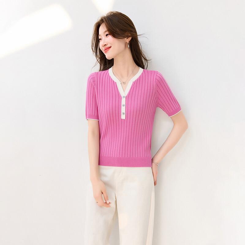 Srcr Women's Silk-Blend Ribbed V-Neck Short-Sleeve T-Shirt