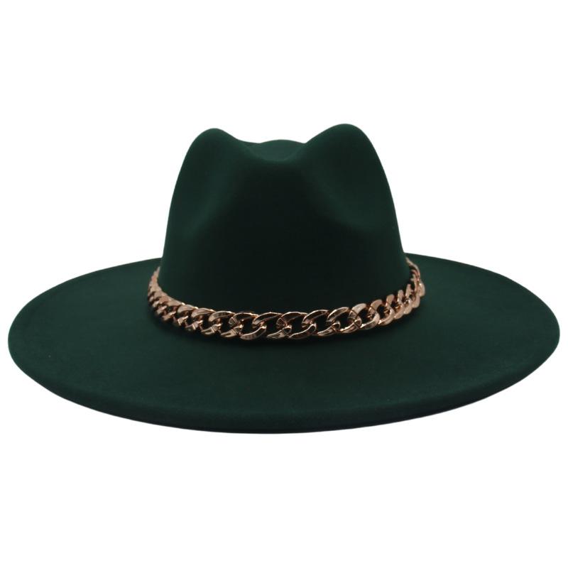 Big Brim Gold Acrylic Chain Felt Hat Solid Color Cashmere Jazz Hat French Top Hat