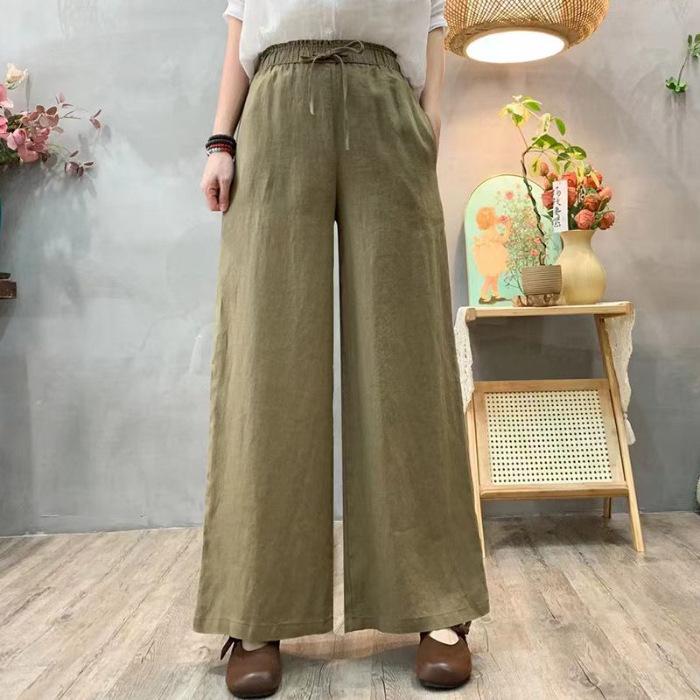 Cotton and Linen Pants Women's High-waisted Loose Pants Casual Pants Tethered Elastic Waist Summer Thin Trousers New