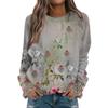 Damen Casual Fashion Blumendruck Langarm O-Ausschnitt Pullover Top Bluse