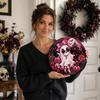 Halloween Ghost Decoration Hanging Ornament Round Shape with Haunted House Pumpkin and Roses Design Suitable for Indoor Outdoor Use