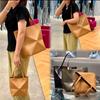 PuzzleFold Cowhide Foldable Geometric Tote Bag with Large Capacity