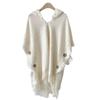 Cardigan da donna bohémien con cappuccio e nappe