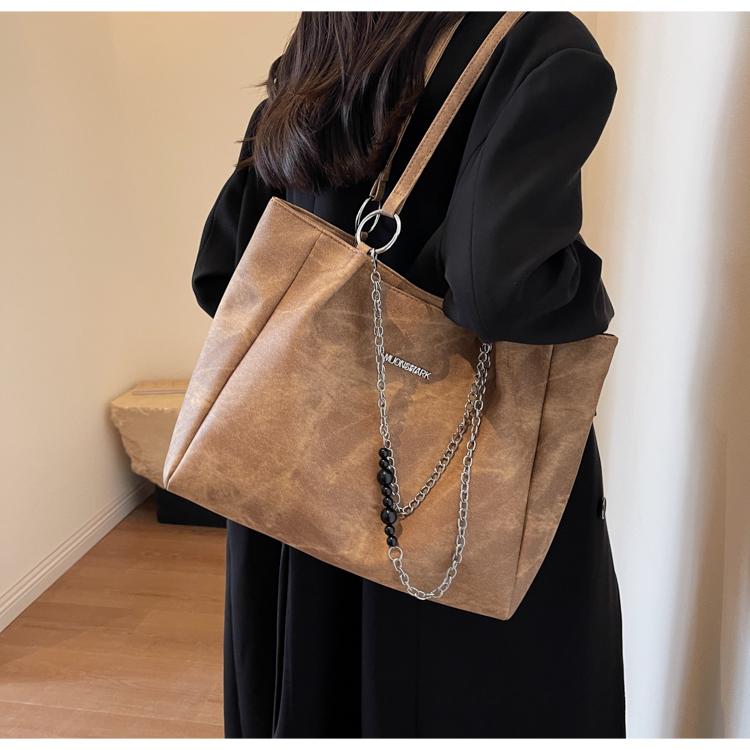Solid Color Ladies Shoulder Bag Pu Leather Chain Letter Sequined Women's Tote Bag Large Capacity Portable College Girls Handbags