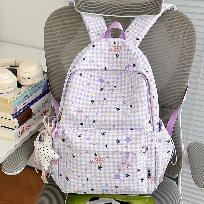 Schoolbag new plaid student backpack ins niche star leisure backpack for junior and high school students large-capacity schoolbag for women