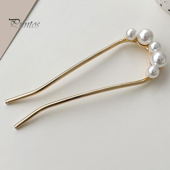 French Hair Fork Elegant Faux Pearl Anti-slip Long Thick Hair Updo Bun Metal U-Shaped Hair Pin Stick Women Girls Hair Accessories
