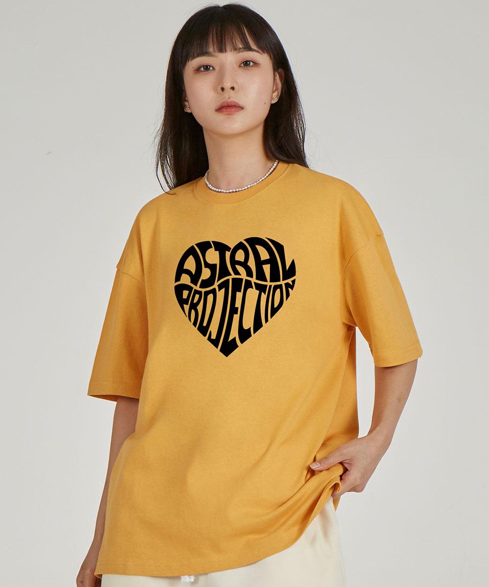 Astral Projection Big Heart Logo Round Neck 15-Count Cotton Short Sleeve T-Shirt_Cheddar L