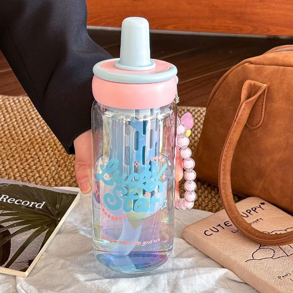 

630ml Glass Water Bottle High Temperature Resistant with Infuser Filter Water Cup with Straw Leak Proof Tea Cup Summer Use розовый