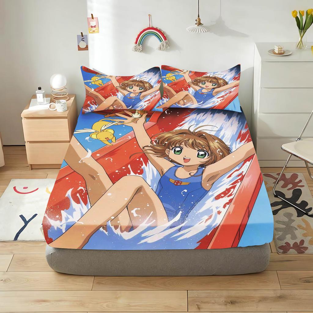 Cardcaptor Sakura Cartoon Fitted Sheet Cover For Teenager, Elastic Bedding, Cute Digital Printing Sheets, Bedding Children