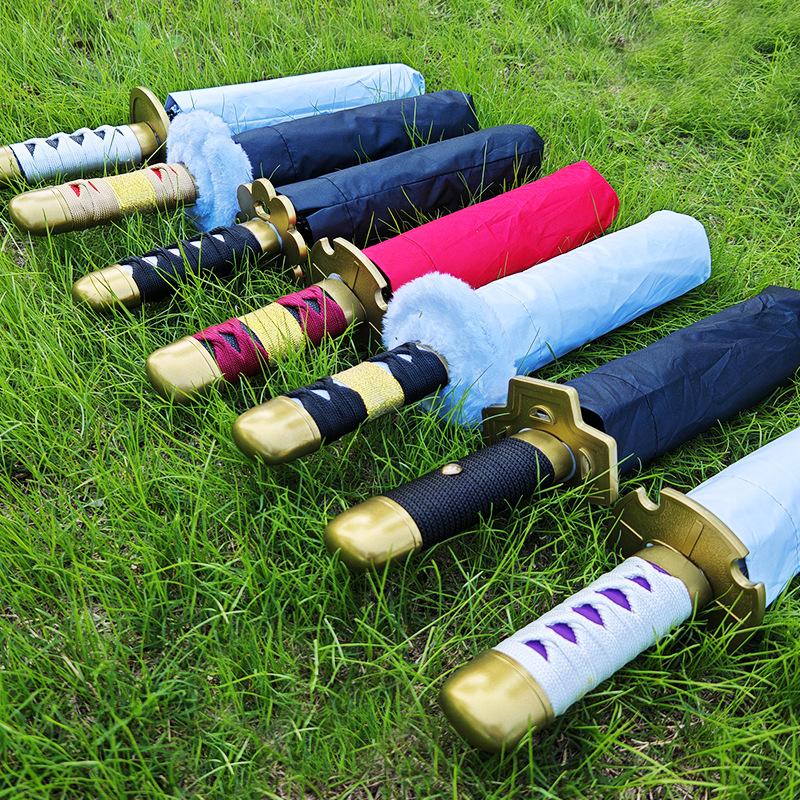 Demon Slayer Katana Umbrella Long Handle UV Blocking Black Parasol Kochou Shinobu Japanese Katana Sword Umbrella Anime Raincoa