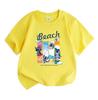Kids Boys Girls Crew Neck Short Sleeve 100% Cotton T-Shirt, Cute Blue Alien Beach Surf Print Casual Soft Breathable Tee for Daily Summer Holiday Wear
