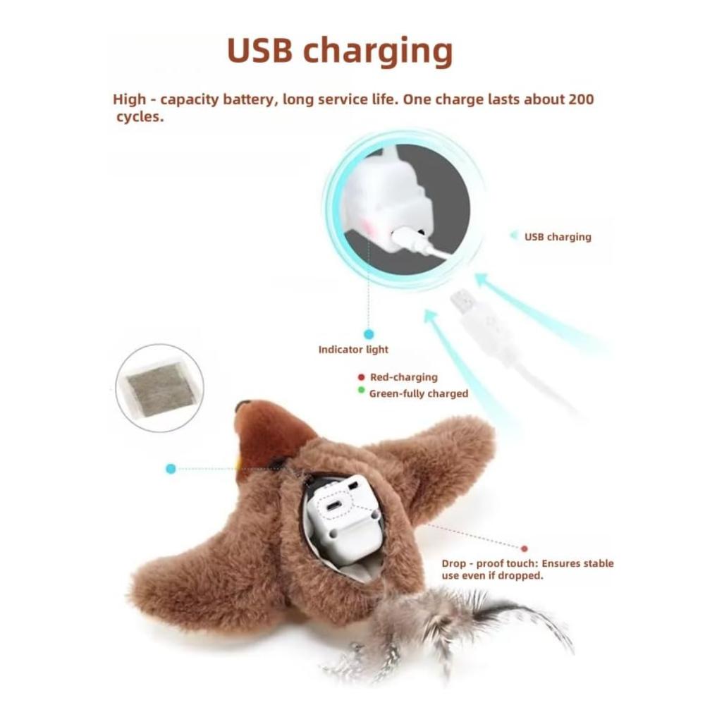 Rocfish Cat Toys, Catnip Toys for Cats, Flapping Bird Interactive Cat Toy for Kitten or Small Dogs, Chirping, Rechargeable,Touch Activated