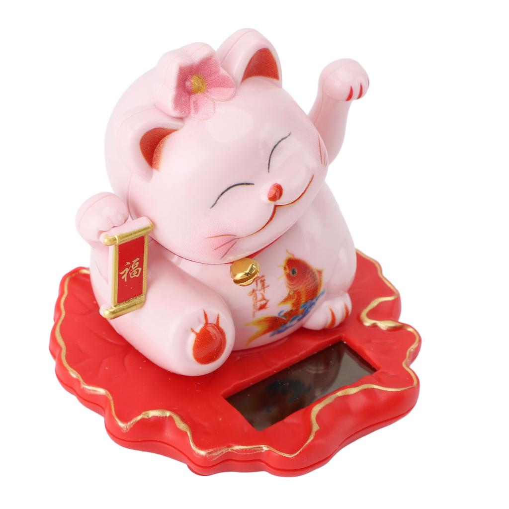 Solar Energy Powered White Beckoning Lucky Money Cat for Home Office Car Decor Feng Shui Lucky Cat Waving Arm Fish Style