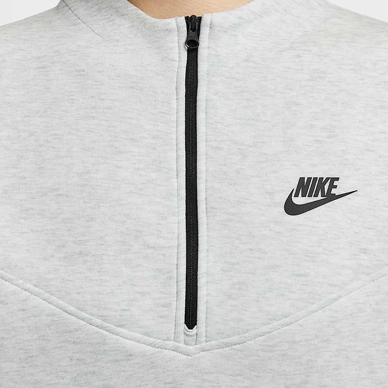 Nike Sportswear Tech Fleece Casual Fashion Simple Short Half-Zip Long Sleeve Sweatshirt Women Sweatshirt Light-Gray Multicolor Black HJ1032-013