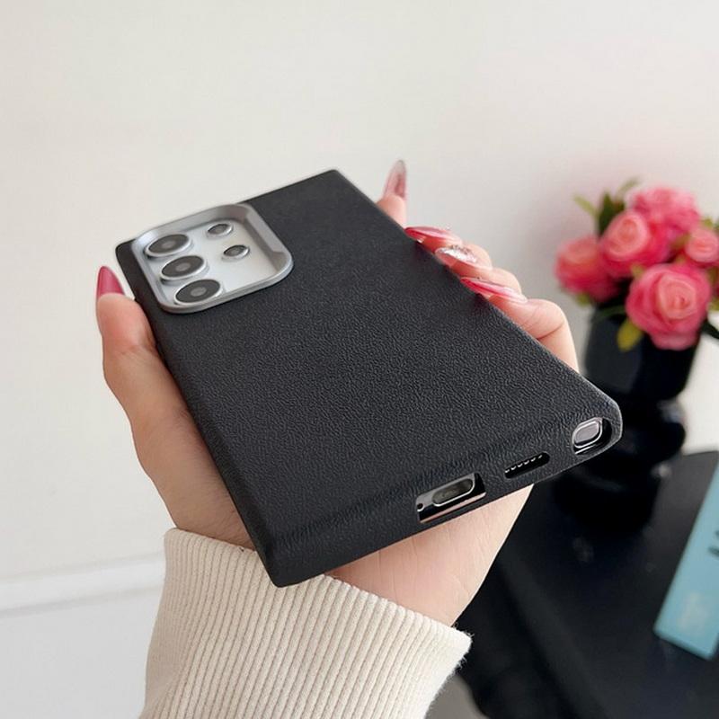 Tpu Soft Square Shockproof Shell for Samsung S25 S24 S22 Ultra S23 S21 S20 Fe A55 A54 A53 A52 A35 A34 A16 A15 Solid Color Leather Texture Slim Cover