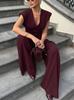 2026 European & American V-neck Sleeveless Jumpsuit - Slimming Waist, Elegant Wide-leg Design