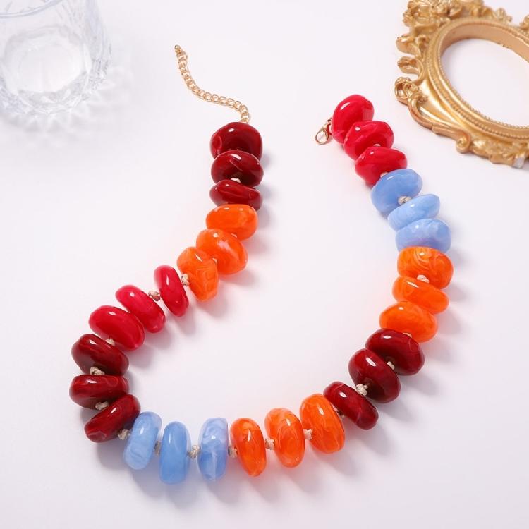 Resin Bead Strand Necklace With Color-Block Detail, Extender Chain Fit and Statement Styling for Daily Outfit Pairing