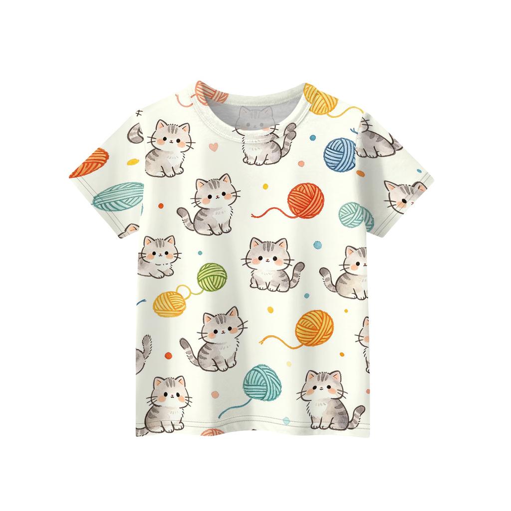 Kids Animal Print Short Sleeve T Shirt Casual Loose Fit Round Neck Top Soft Comfortable Fabric Suitable for Everyday Wear