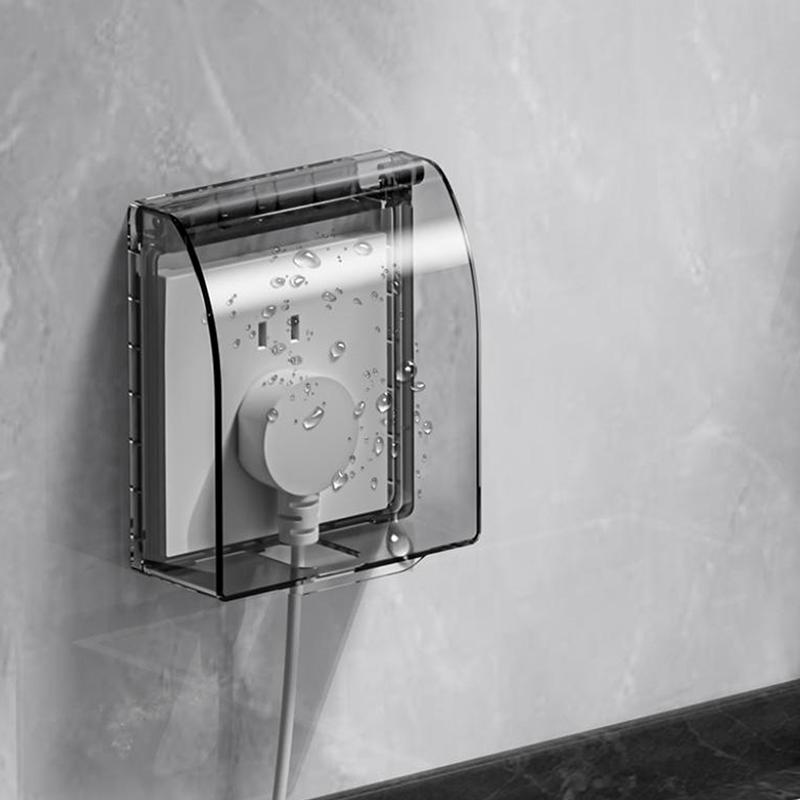 Wall Mounted 86 Type Waterproof Socket Box with Self Adhesive Splash Proof Cover for Bathroom Electrical Outlet