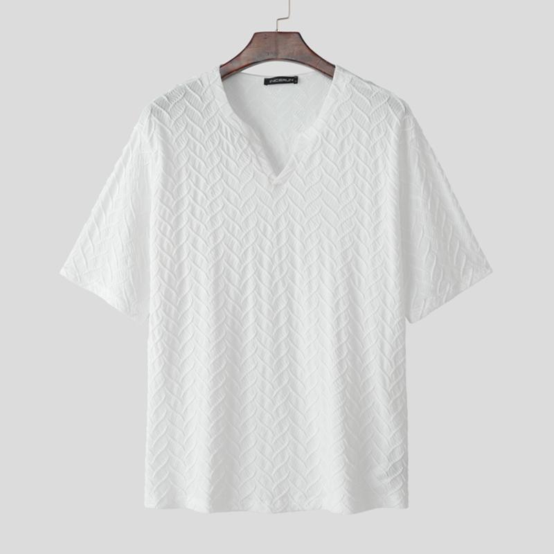 

INCERUN Мужские футболки с V-образным вырезом, с коротким рукавом, повседневные, текстурные, оверсайз 4XL белый