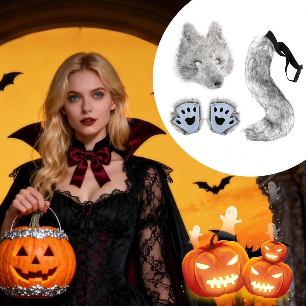 Wolf Cosplay Set Faux Wolf Dress Up Accessories Women Dress Up Animal Fashion Outfit For Role Play Stage Performance Masquerade