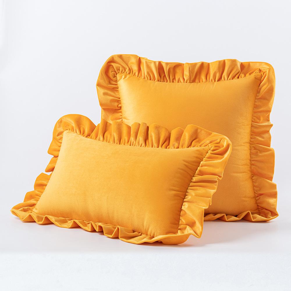 Ruffled Edge Minimalist Solid Color Velvet Pillow Cover For Home Decor Sofa Bed Throw Cushion Window Seat Lumbar Support Pillow Case