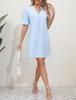 2023 Women's Solid Color V-Neck Loose Pleated Dress with Five-Point Sleeves