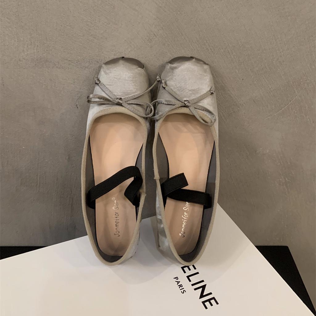 Fashion Bailamos Brand Luxury Satin Silk Ballet Shoes Woman Classic Square Toe Bowtie Elastic Band Ballerina Flats Ladies Soft Loafers M